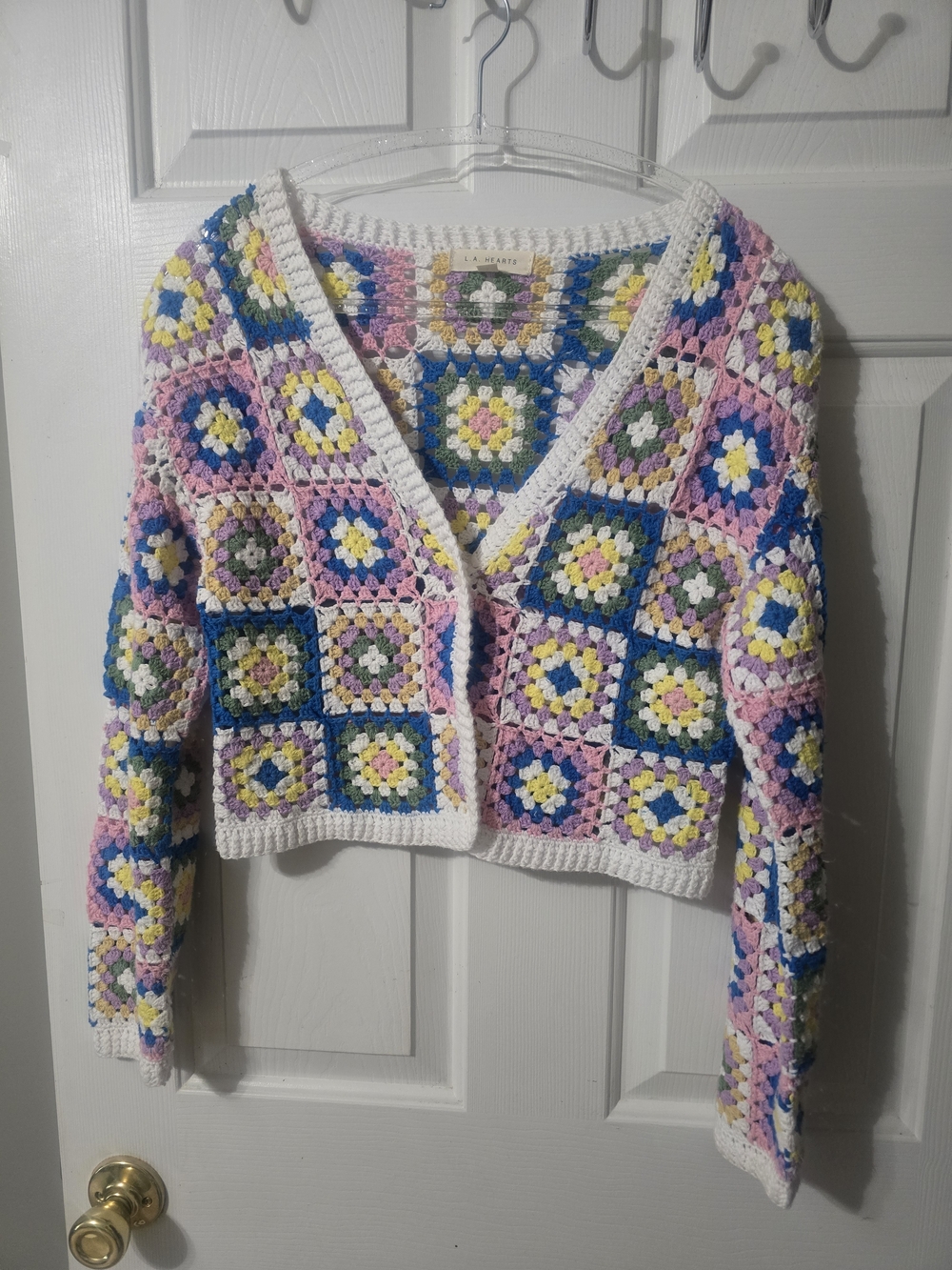 LA Hearts Crochet Granny Square Cardigan Sweater - Multi Color